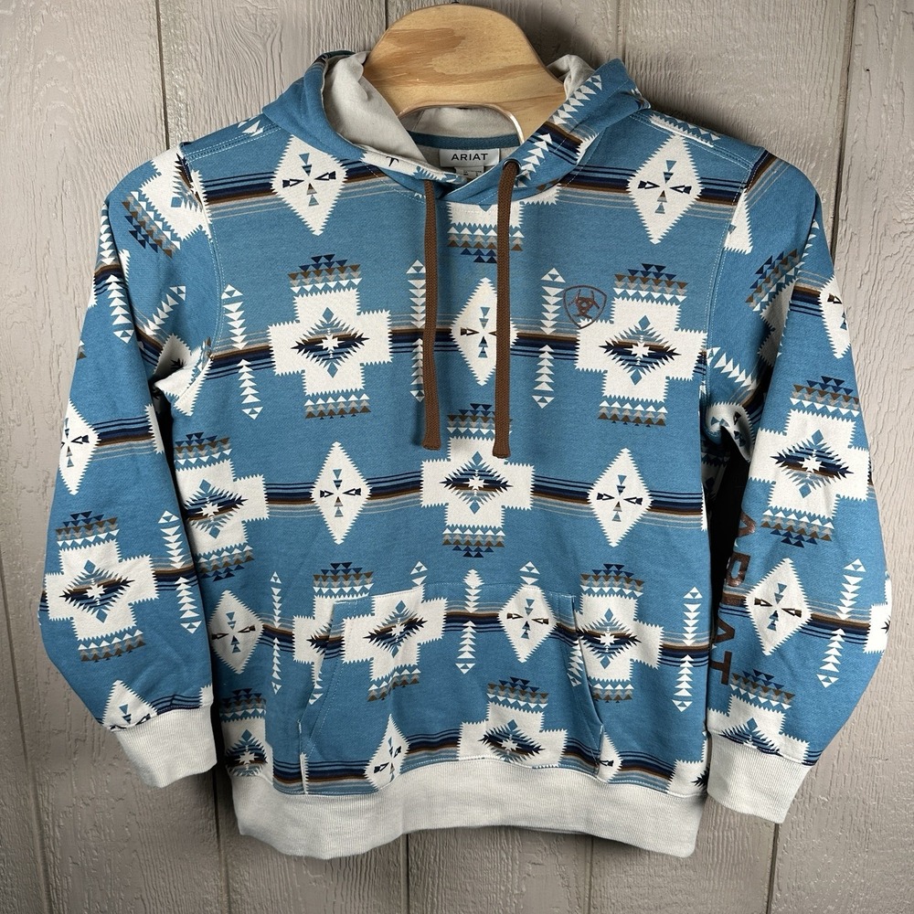 Ariat Logo 2.0 Printed Hoodie Womens Large Blue Aztec Pullover 10062292